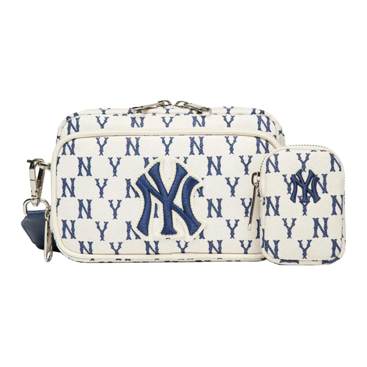 MLB Monogram New York Yankees Vintage Floral Print Crossbody Bag for Men and Women, Beige