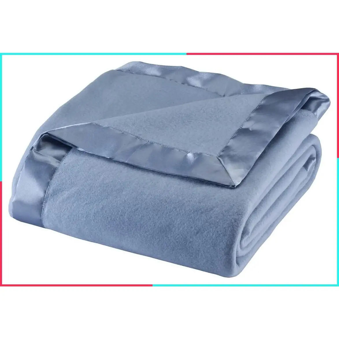 Luxurious Fleece Blanket with Satin Binding Edges, Lightweight & Machine Washable, Blue, Full Queen
