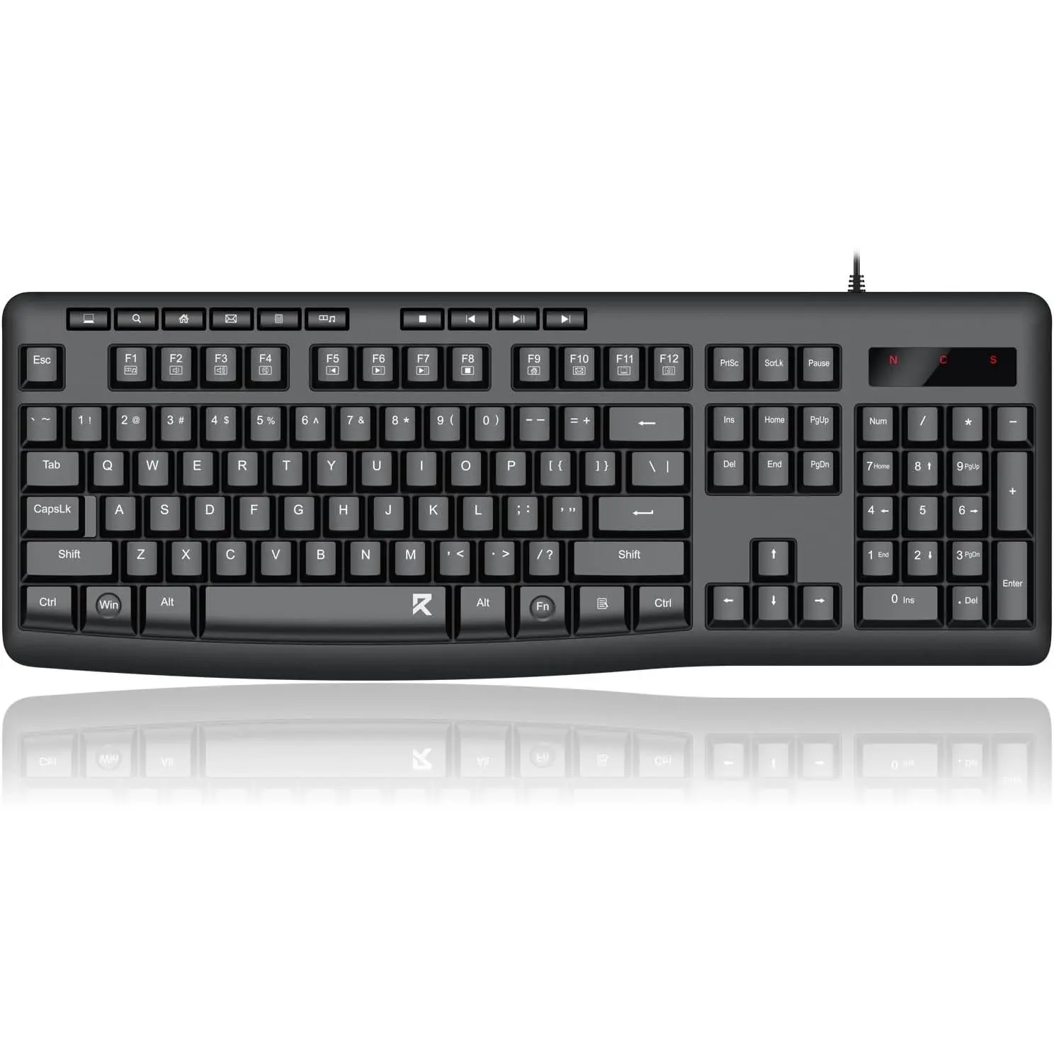 BK7366 Wired Keyboard,Multimedia USB Quiet Computer Keyboard,Silent Keyboard with Large Number Pad,Spill-Resistant,Anti-Wear Letters,Full Size for Laptop,Desktop