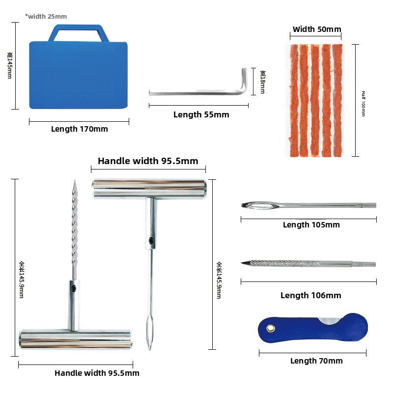 Universal Tire Repair Kit for Car Motorcycle Electric Vehicle Vacuum Tire Patching Emergency Tool Set for Trunk