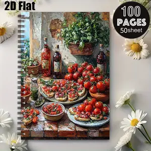 1 Spiral Coil Notebook 5.7x8.26 inch, High-Quality Lined Pages, Durable Binding, Italian Food Art Design, Kitchen Recipe Journal, Cooking Notes, Foodie Gift for Christmas, Birthday, Housewarming, Daily Meal Planning Notebook [2D] Flat