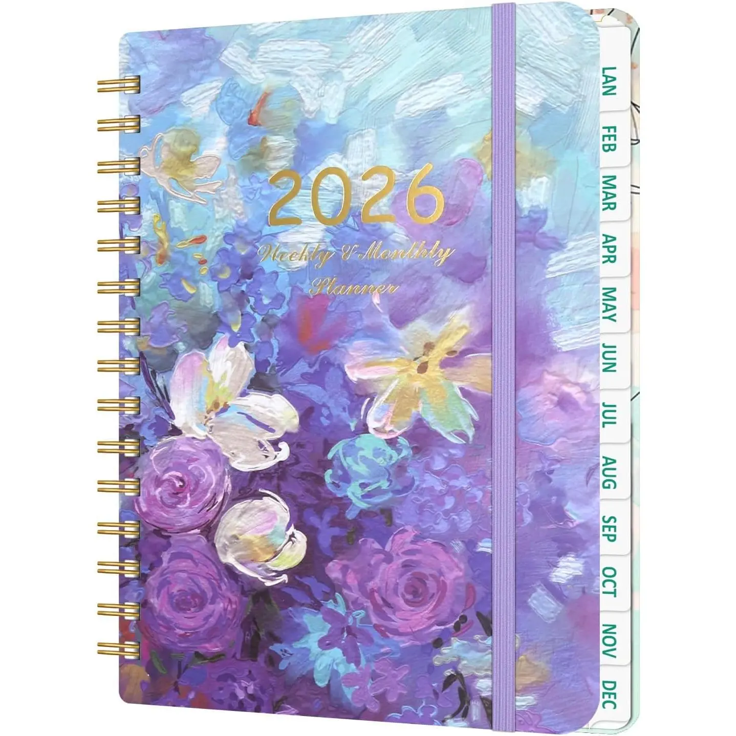 2026 Planner,Weekly & Monthly Calendar Planner,Jan 2026 - Dec 2026 | A5(6.3" x 8.5"), Flower, Hardcover Daily Agenda Book with Tabs &  Pocket,Sprial Bound Notebook for Office School Supplies