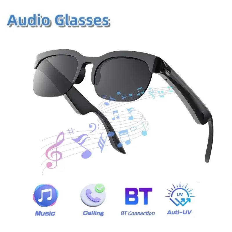 Bluetooth Smart Glasses, Bluetooth Audio Sunglasses with Open-Ear Speaker, UV Protection Lenses, Voice Control, Hands-Free Calling, Lightweight Design, for Outdoor Activities, Running & Driving