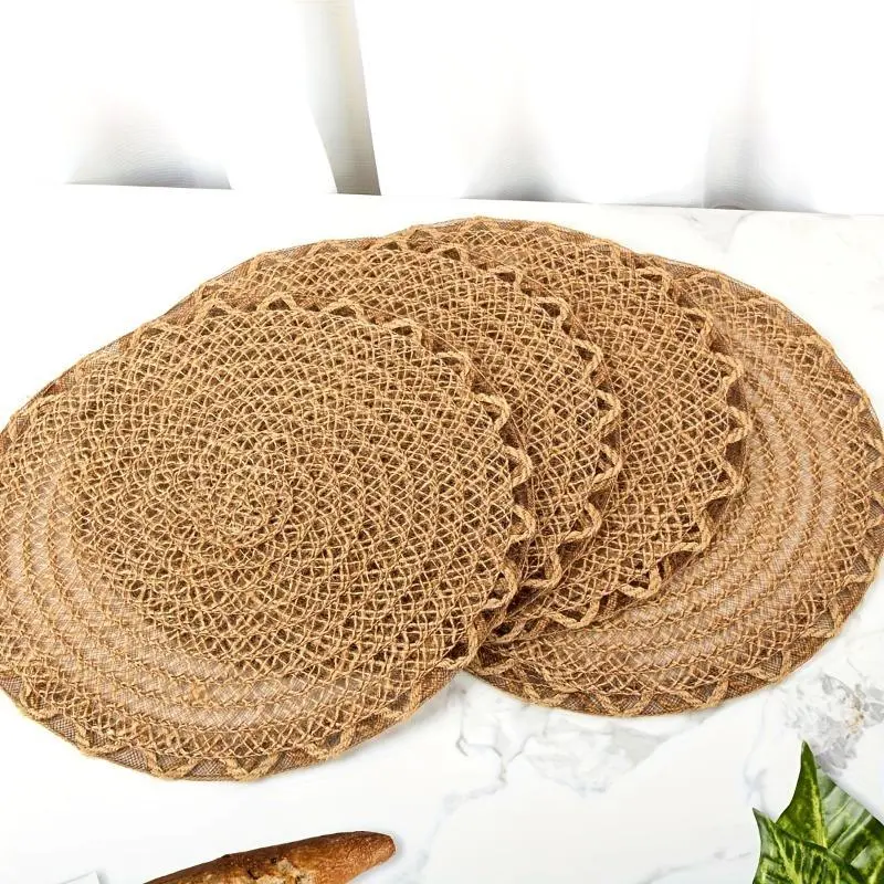 2-Pack Woven Straw Placemat Set, Washable Round Cut-Out Table Mats, Nordic Heat-Resistant Insulated Dining Sets for Bag Accessories Cleaning & Care, Set 2 Piece