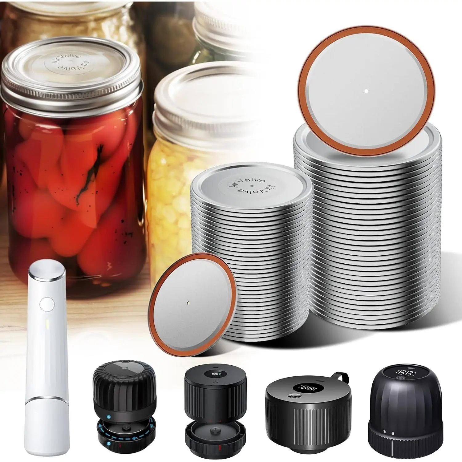 48-Pack Varied Sizes Mason Jars - 24 Wide Mouth & 24 Regular Mouth Kitchen Airtight Preservation Storage Containers, Food-Grade, Leak-Proof, Compatible with Electric Vacuum Seal Machine, Ideal for Jams, Pickles