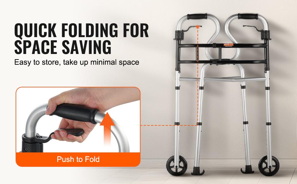 Shape Stand-Assist Folding Walker with Adjustable Height & Width Lightweight Aluminum Mobility Aid for Seniors & Individuals with Disabilities Healthcare Tool Equipment Stick Foldable
