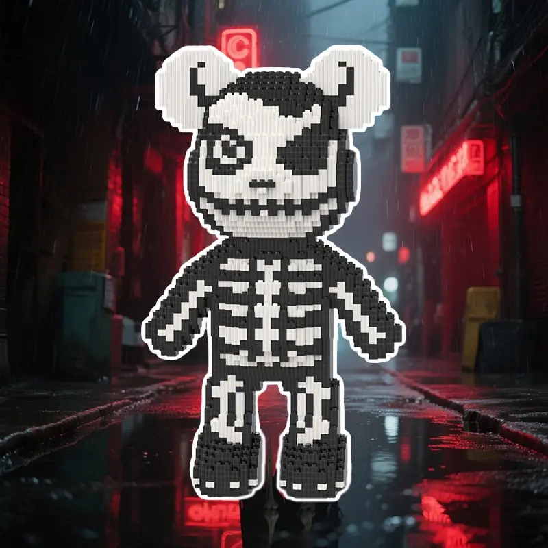 New 7709pcs Halloween Skull Skeleton Lucky Bear 3D Interlocking DIY Construction Puzzle Building Block Creative Decoration Art Puzzles Gift Puzzle Blocks for Birthday/halloween/festivals