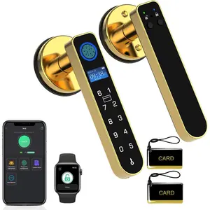 Fingerprint Keyless Entry Bedroom Door Lock with Code RFID Card NFC APP Keypad,  Biometric Automatic Interior Door Handle with Lock for Indoor Hotel Pantry Apartment Office ,