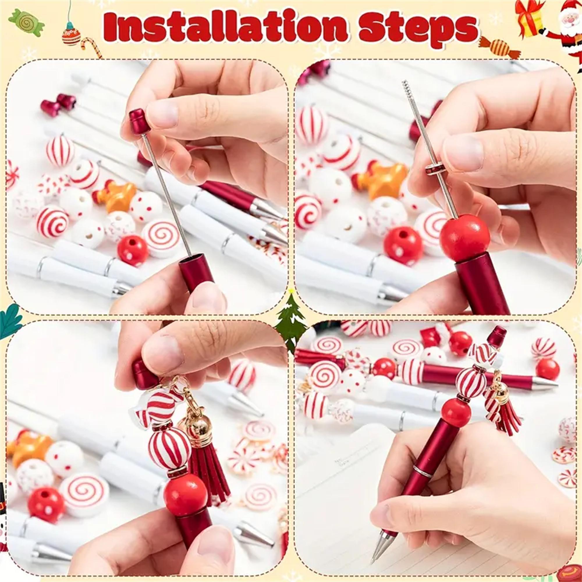 Merry Christmas DIY Beaded Ballpoint Pens, Wooden Beads & Alloy Pendants, Perfect Holiday Gifts for School & Office Supplies, Specialty Pen