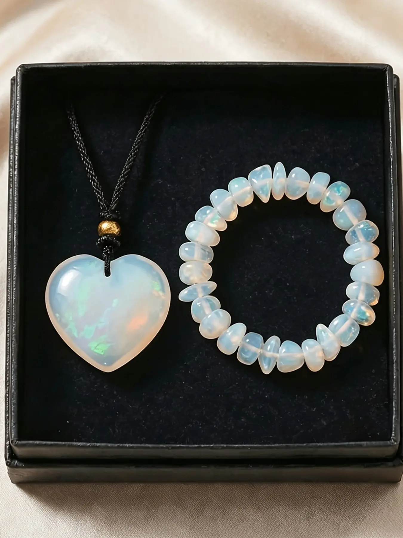 2-Piece Simple Heart Stone Pendant + Handmade Beaded Rope Bracelet, Perfect for Valentine's Day, Birthday, Anniversary Gifts