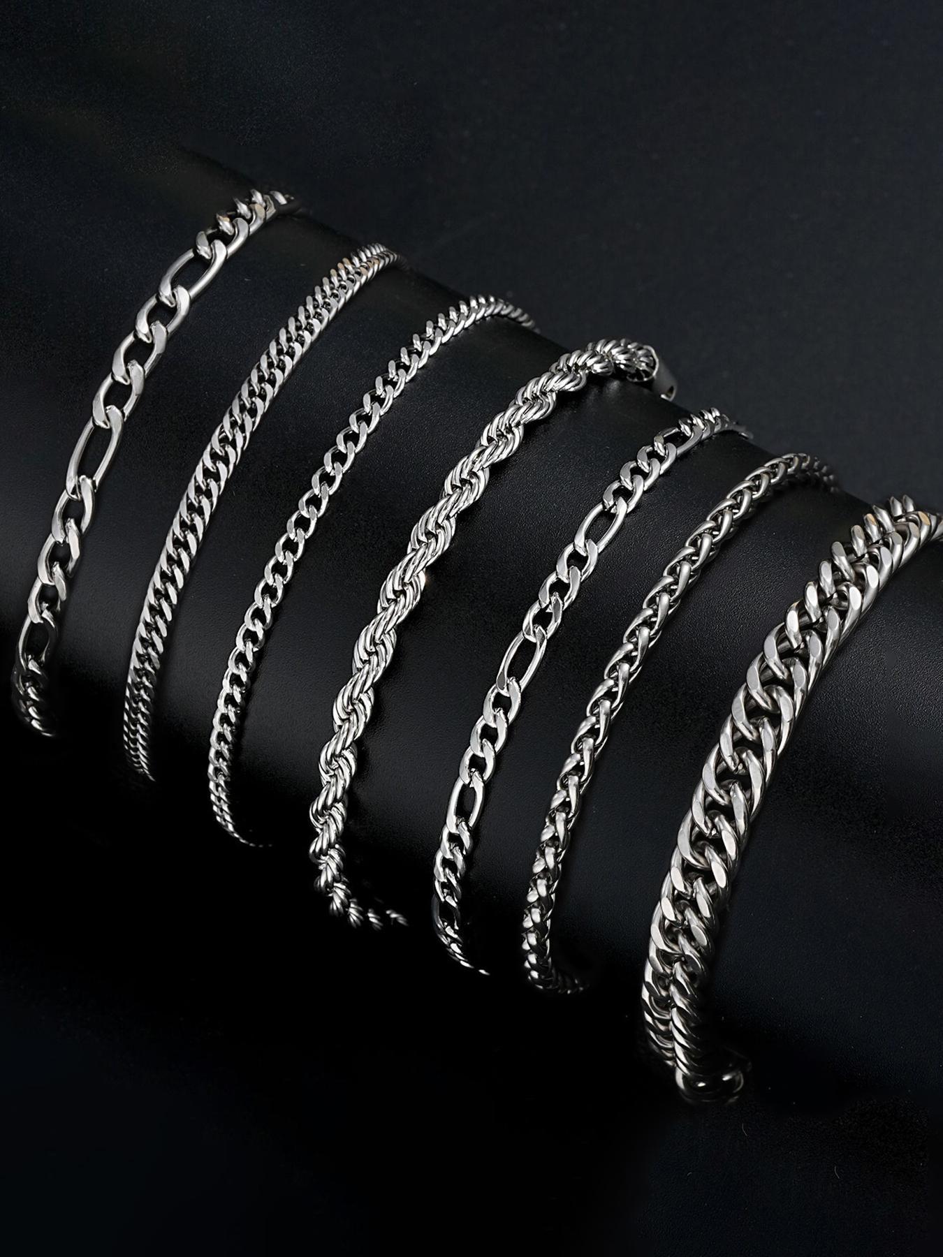 Men's Simple Plain Stainless Steel Link Chain High Quality Bracelet, Casual Fashionable Jewelry for Party, Daily Clothing Decor, Trendy All-match Elegant Jewelry Bracelet for Birthday Gift Couples Gifts, Stackable Bracelets Stack, Snake Chain Bracelet