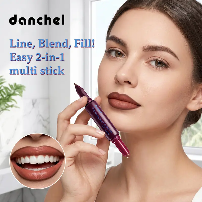 Danchel Dual-End 2-in-1 Lipstick Lip Liner Combo, Creamy Butter Texture Matte Lip Crayon, Longwear Waterproof Lip Makeup, Multi-Purpose Can Be Used As Lipstick and Blush, 6 Colors