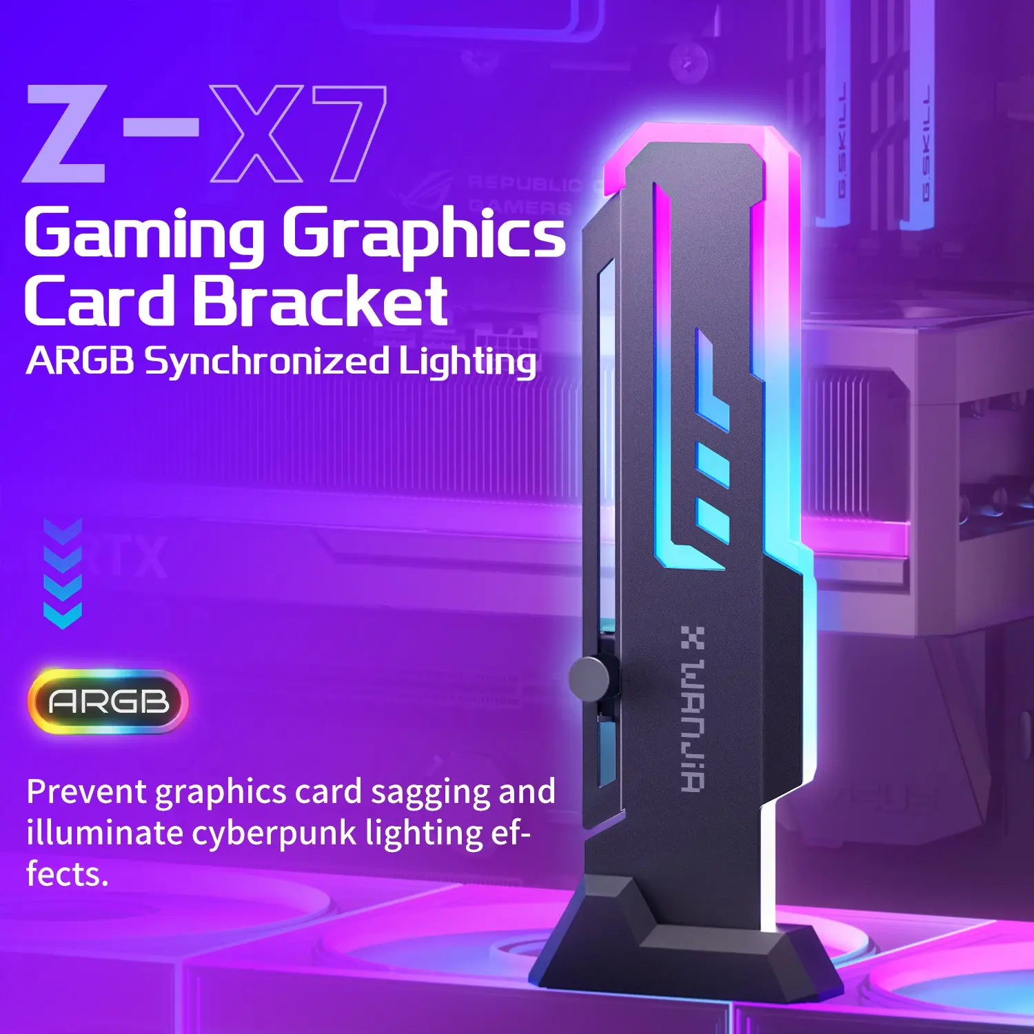 Z-X7 Vertical Gpu Stand Bracket, Cyber Gaming Style, Adjustable Height 60-163mm, Argb Sync, Magnetic Base, Tool-Free Installation, Anti-Slip Pads
