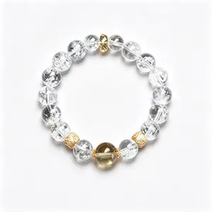 「White Azeztulite & Citrine」Natural Clear Crystal Beaded Bracelet | Women's Minimalist Luxury Stretch Jewelry