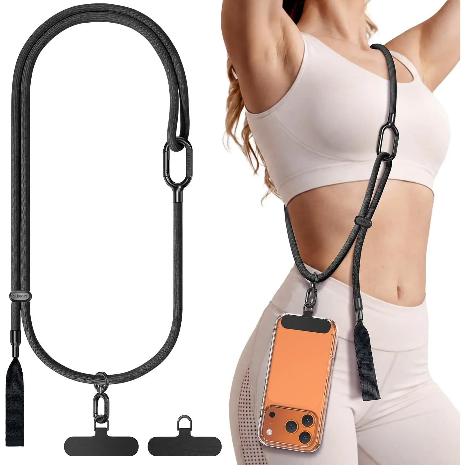 Phone Lanyard Crossbody, Phone Strap Crossbody with 2 Tether Tabs | Easy Adjustable Cell Phone Lanyard, 7 mm Phone Strap,  Metal Buckles,  Lanyard for Women and Men