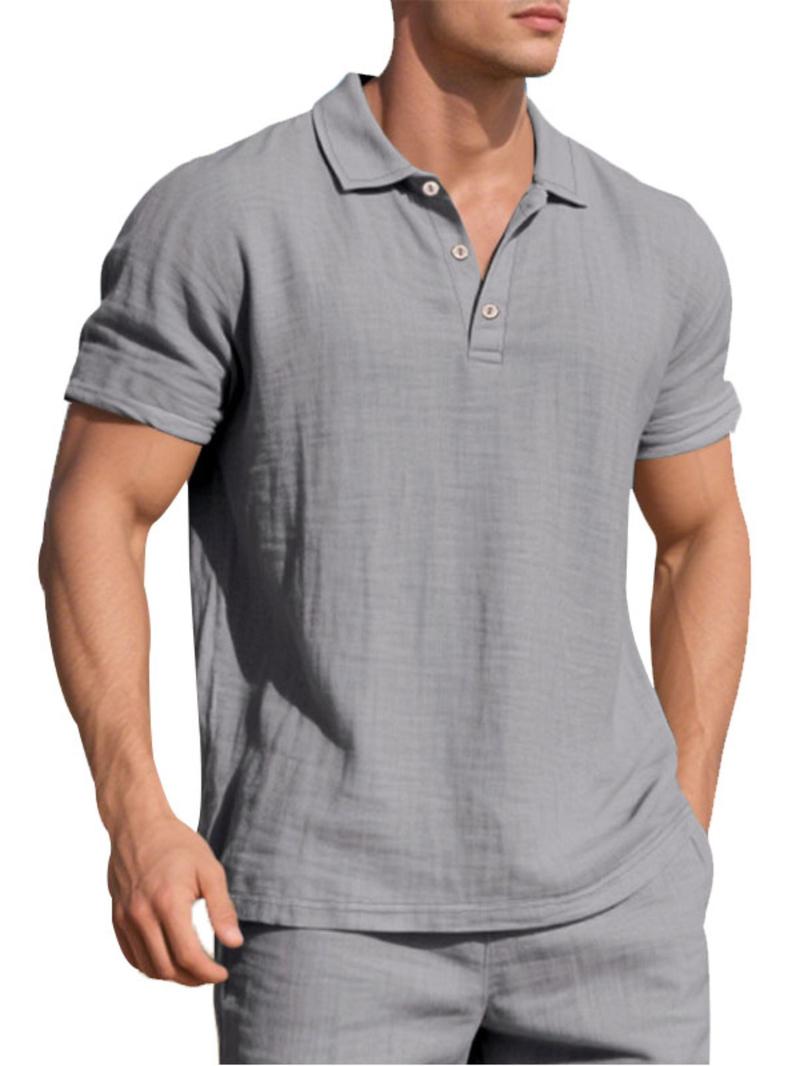 Men's Linen Polo Shirt, Casual Short Sleeve Collar Top for Summer, Fashion Men's Clothes for Daily Wear, Gamis