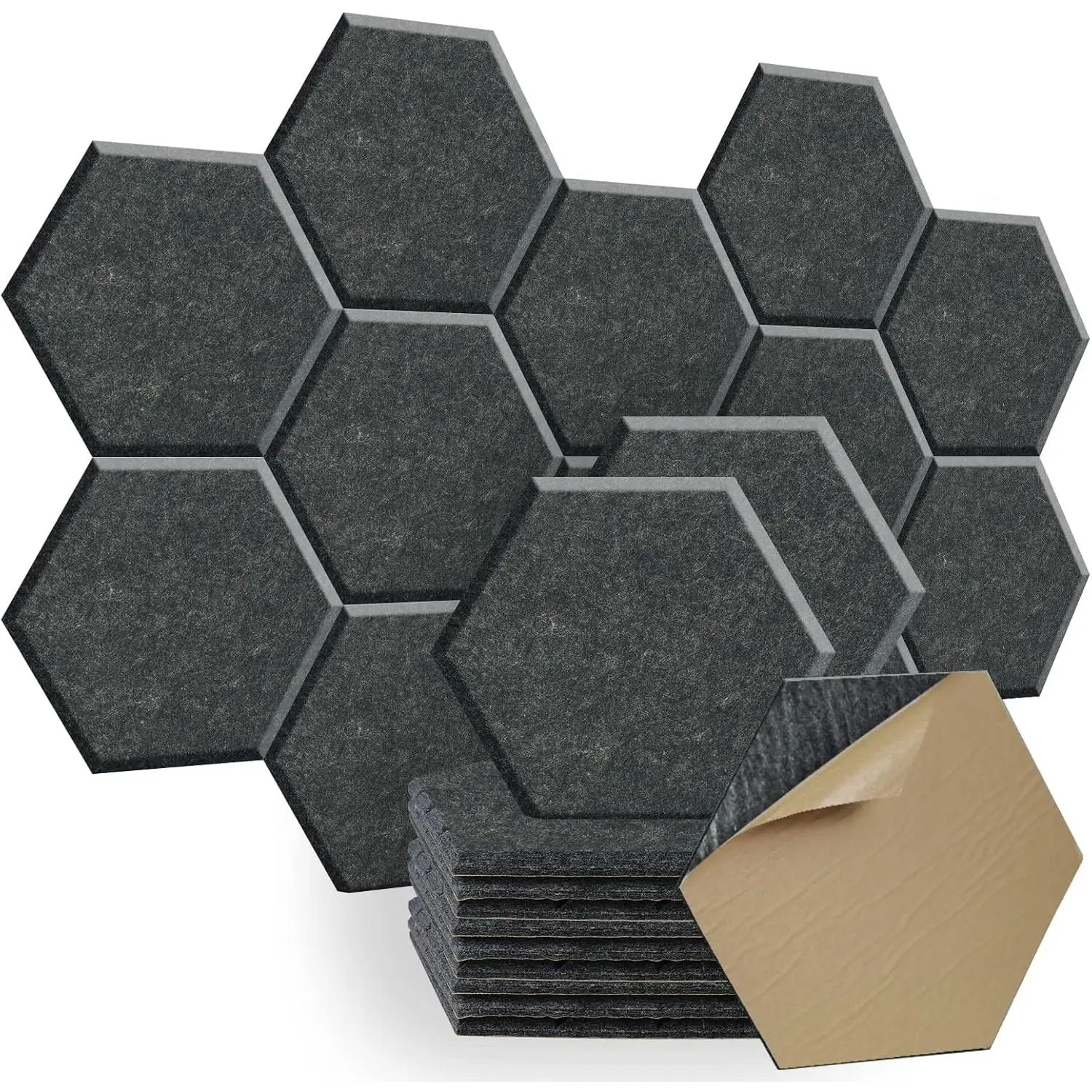 12 count Acoustic Panels, Hexagon Sound Proof Padding, Self-Adhesive 12" X 10" X 0.4" Sound Dampening Panels, Acoustic  for Studio, (Sesame Black)