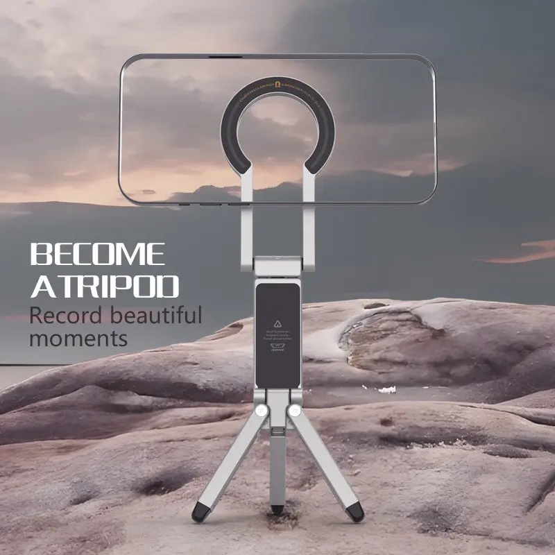 Magnetic Phone Stand, Multi-Functional Rotating Folding Desktop Handheld Selfie Stick Tripod, Portable Photography Stand