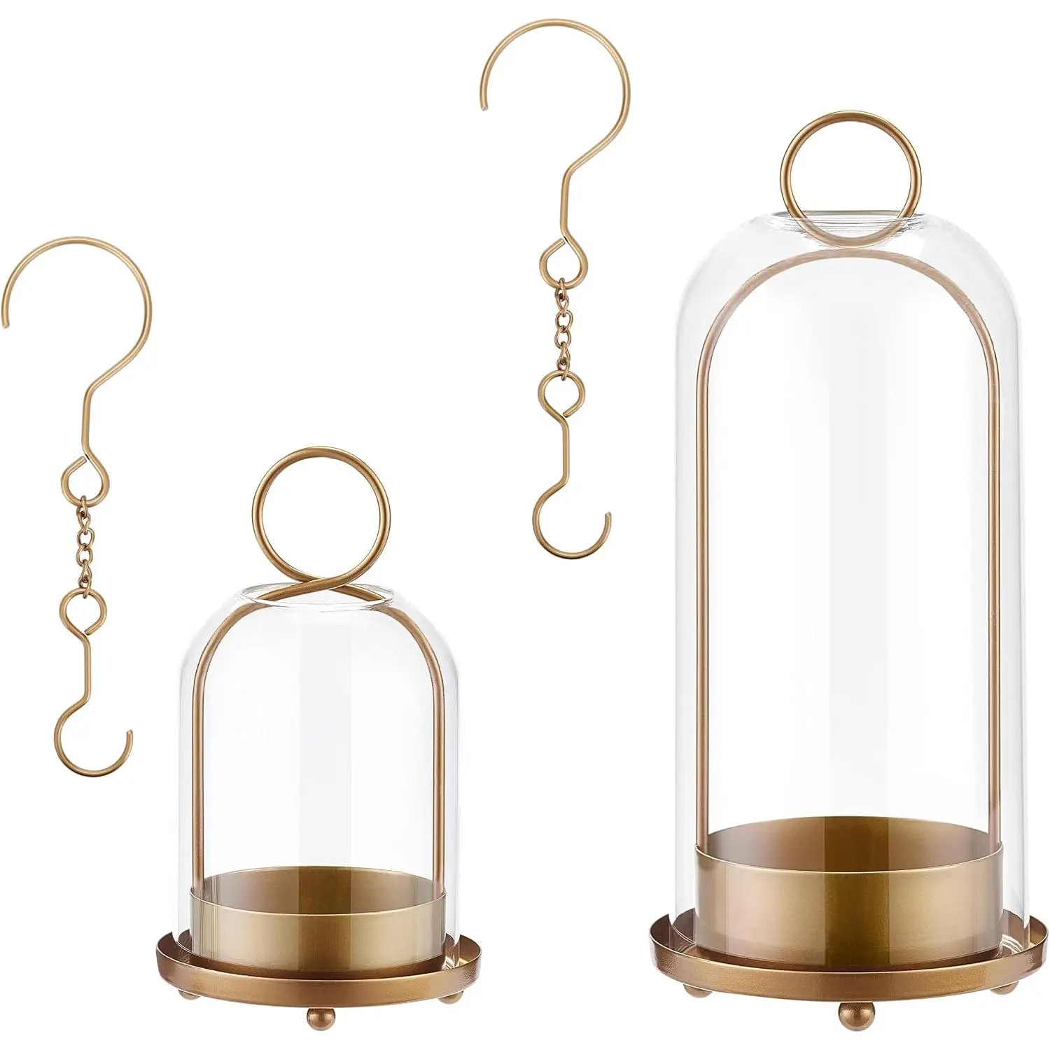 Metal & Glass Handcrafted Hurricane Candle Holder Lanterns Set of 2, Modern Aesthetic Design, 5.1" & 4.4" Diameter, Table or Outdoors Home Decor Candlestick Holders, Box