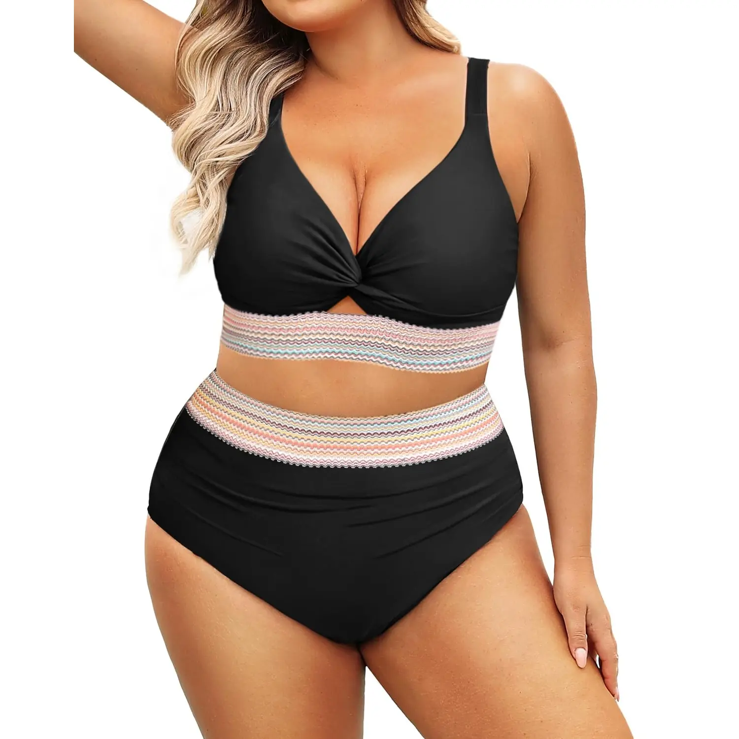 Daci Plus Size Two Piece Swimsuits - High Waisted Bikini for Women Tummy Control Bathing Suits Knot Twist Swimwear 2026