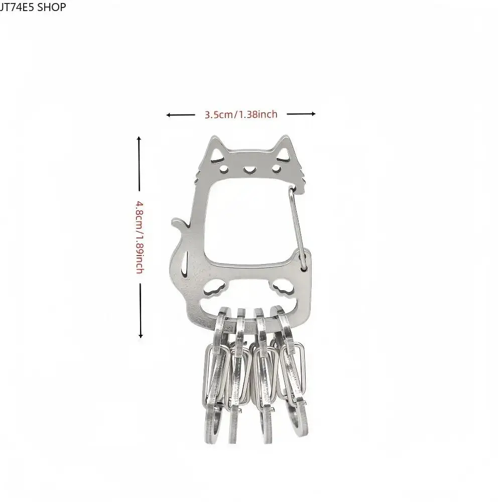 Cute Laser Cut Cat Pattern Stainless Steel Keychain, Corrosion Resistant Sturdy Key Holder with Heavy-Duty Spring Carabiner Clip, Lightweight Daily Carry Accessory & Lovely Mini Gift for Cat Lovers