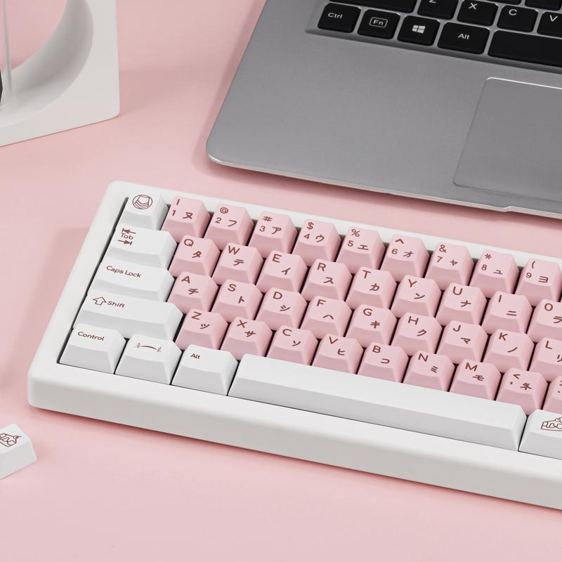 White and Pink Japanese PBT Keycaps - Cherry Profile, Dye Sublimation, Minimalist Custom Key Caps for Cherry MX Gateron Switches Mechanical Gaming Keyboard, 130 Keys