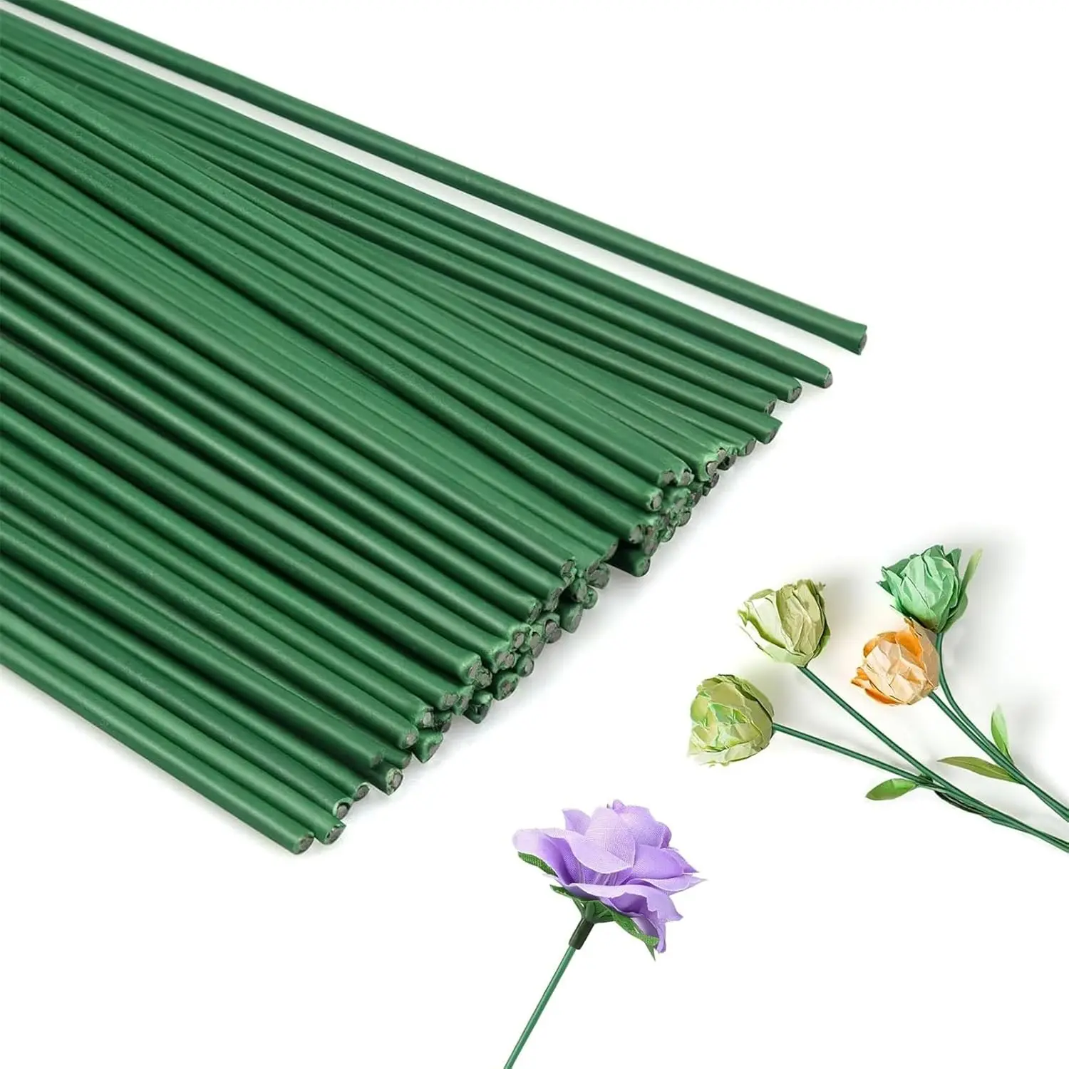 Floral Stem Wire - 100 Pcs, 16 in, 14 Gauge, for DIY Crafts, Artificial Flower Arrangements, Wreath Making Supplies
