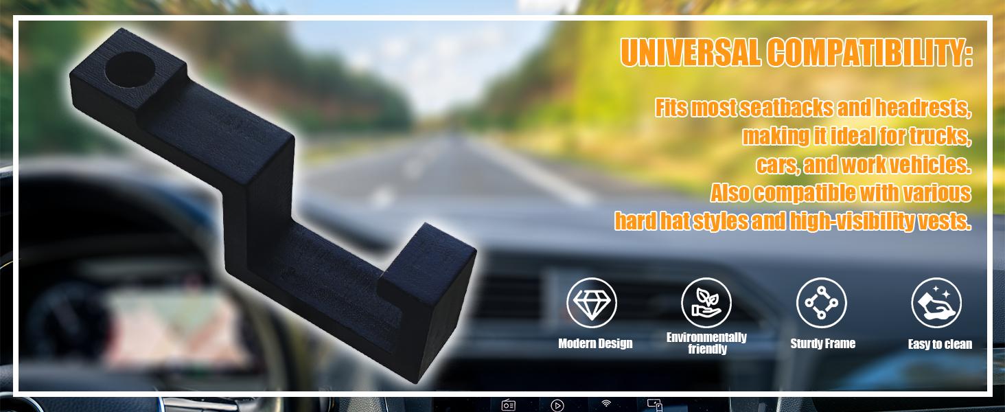 Hard Hat Holder For Truck Seat – Headrest Hook For Car, Portable Hanger For Hard Hat & Vest, No Tools Needed