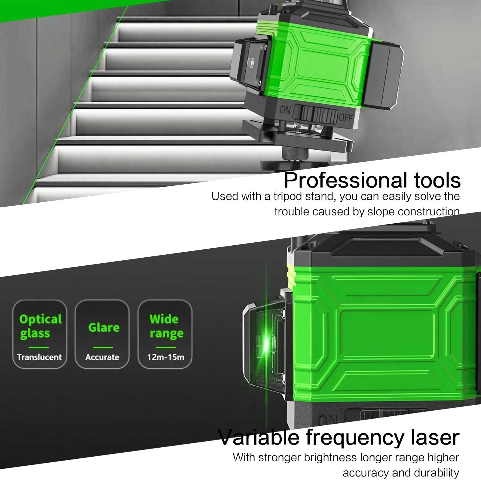 16 Lines Laser Level, 1 Set 4*360° Brightness Adjustable Laser Level with Remote Control & Charger, Professional Laser Level for Indoor & Outdoor