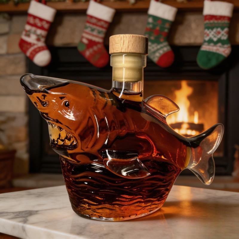 Shark Whiskey Bottle - Creative Whiskey Bottle - - Compact portable whiskey set, suitable for family gatherings and outdoor parties - Art sculpture, exquisite glass bottle decoration, romantic Christmas gift for couples, men's gi