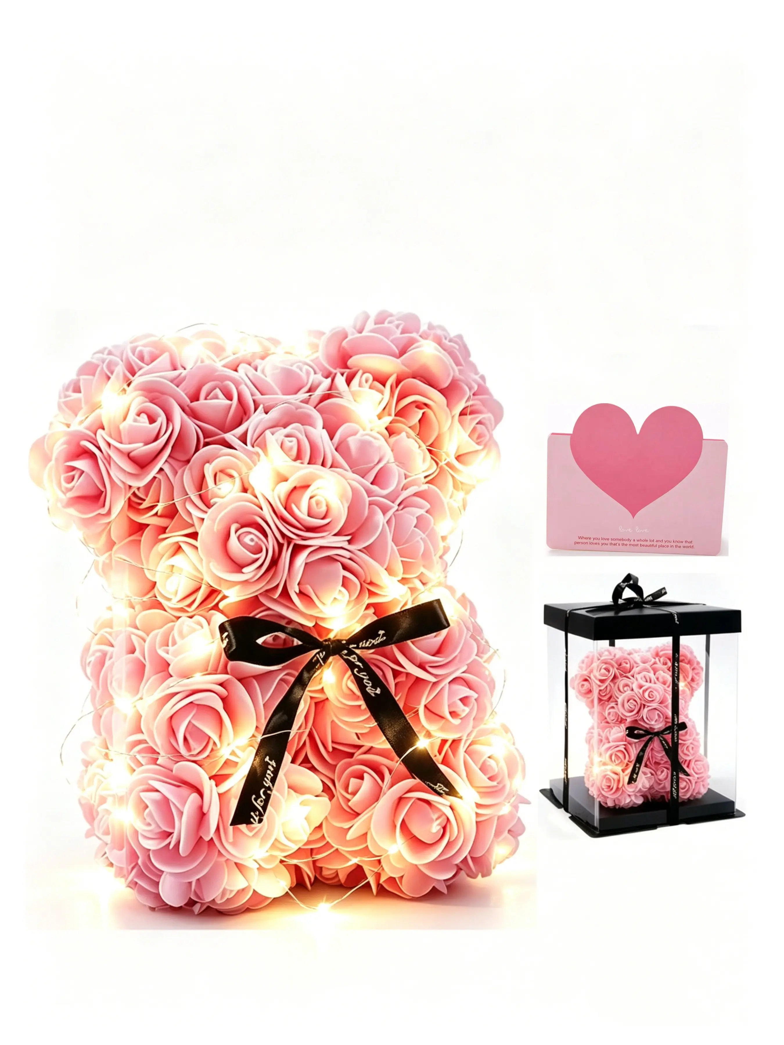 Handmade Rose Flower Bear Light String, Mother's Day, Anniversary, Valentine's Day, Wedding, Graduation, Party Gifts Gift Box, Customizable Necklace