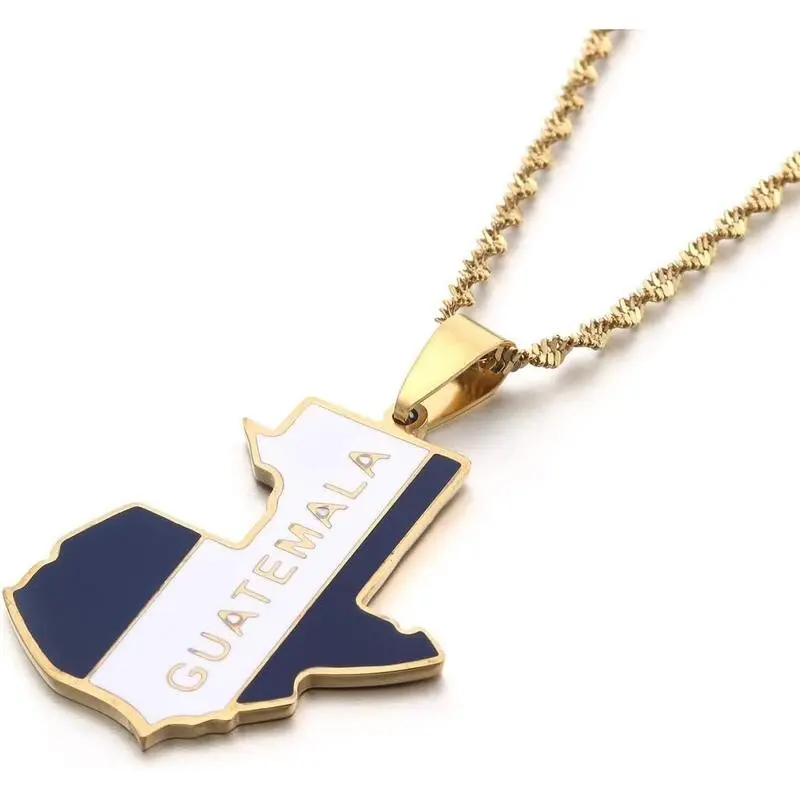 Stainless Steel Guatemala Map Flag Pendant Necklace for Women Men Jewelry