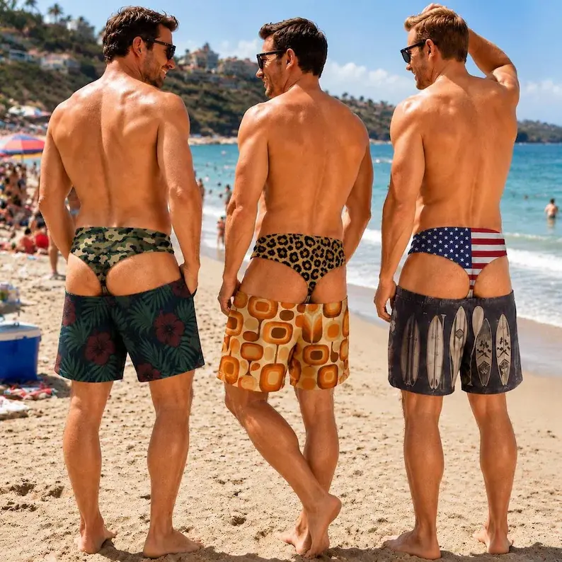 Funny Men's Swim Shorts, Fake Underwear Print Beach Trunks, Novelty Summer Gag Gift, Pool Party Outfit for Him #   TikTokMadeMeBuyIt #   TikTokShop # Funny Shorts #   BeachShorts #   MenShorts