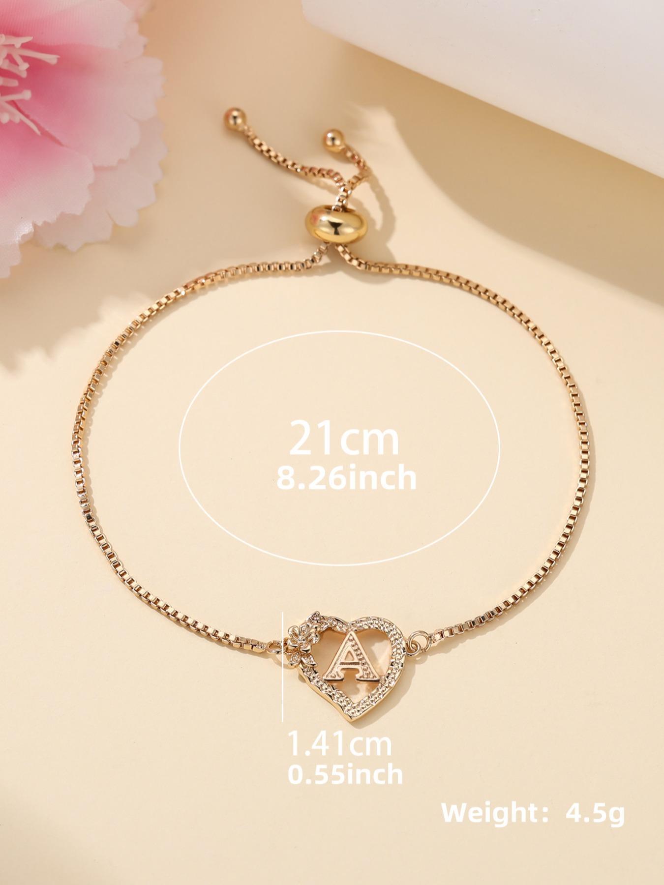 Women's Elegant Heart Design Initial Letter Charm Bracelet, Heart Shaped Bracelet, Exquisite Trendy Bracelet, Letter Link Bracelet for Women & Girls As Gift, Elegant Jewelry Bracelet