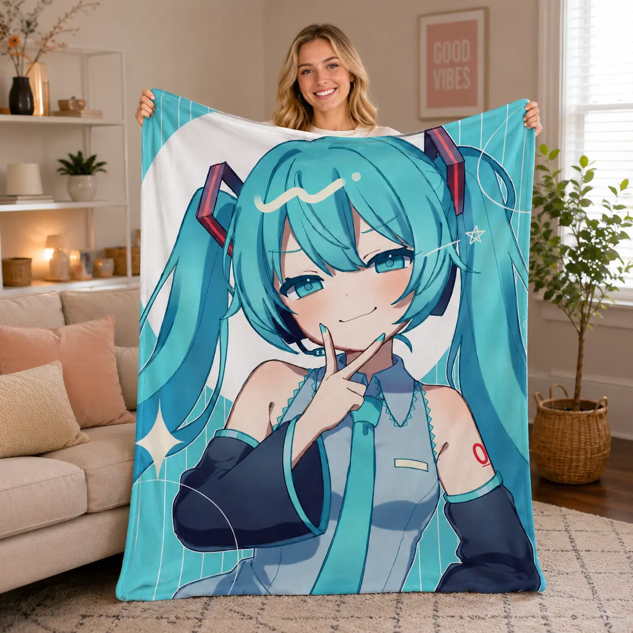 Singer Anime Blanket Soft Cozy Flannel Throw for Miku Fans Series Ideal Lounging Gifting Perfect Gift Anime Lovers Travel Blanket Sofa Office Nap Blanket Warm and Comfortable Bedding
