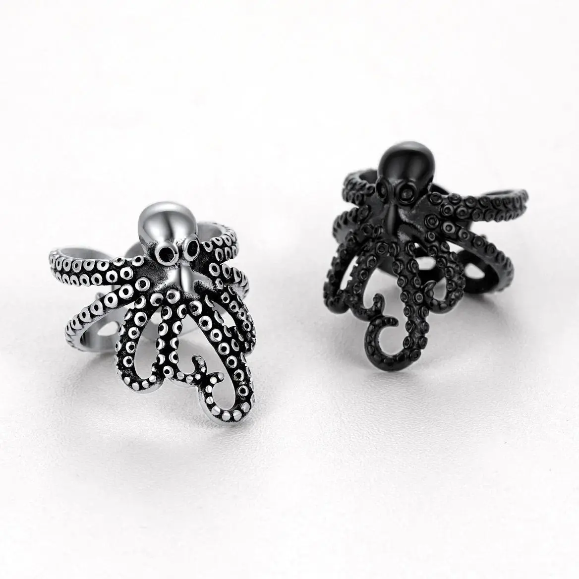U7 Stainless Steel Big 3D Octopus Rings for Man Woman Sea Creature Animal Size 7-14 Vintage Retro Style Gothic Punk Jewlery Gift