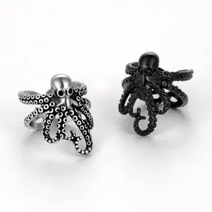 U7 Stainless Steel Big 3D Octopus Rings for Man Woman Sea Creature Animal Size 7-14 Vintage Retro Style Gothic Punk Jewlery Gift