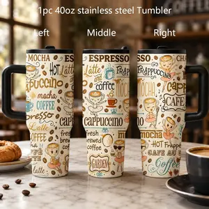 1pc 40oz Ballerina Cappuccina Coffee Tumbler with Handle, Leakproof Lid and Straw, Double Wall Vacuum Insulated Stainless Steel Cup, Keeps Hot 12H Cold 24H, TikTok Viral Cup for Car Office Iced Coffee Daily Use