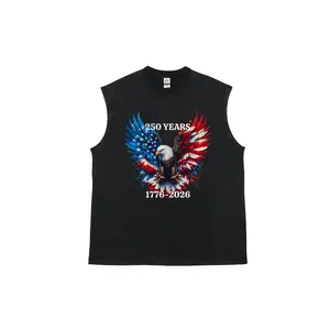 Men's letter-print washed cotton tank top, men's American flag eagle-print tank top, 250 Years 1776-2026 Patriotic Eagle Sleeveless Tee—a relaxed-fit casual sleeveless T-shirt perfect for summer wear. It pairs well with summer outfits and makes for a styl