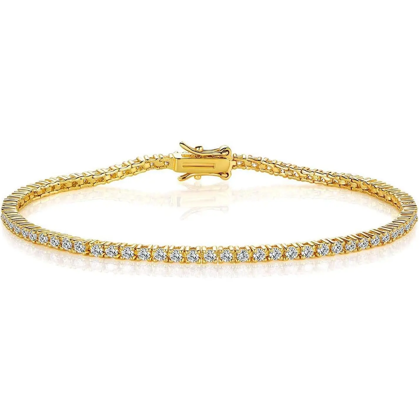 Gemsme 2.0MM Tennis Bracelet for Women and Men,18K White/Yellow Gold Plated Round 2mm Cubic Zirconia Classic Tennis Bracelet