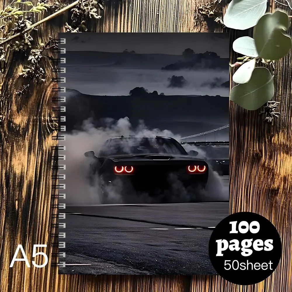 A5 Spiral Notebook, Cool Drift Muscle Car Cover Journal, 100 Pages 50 Sheets, Dark Aesthetic Sports Car Notepad, Writing Notebook for School Office, Perfect Gift for Car Lovers Boys & Men,Very suitable for schools and offices