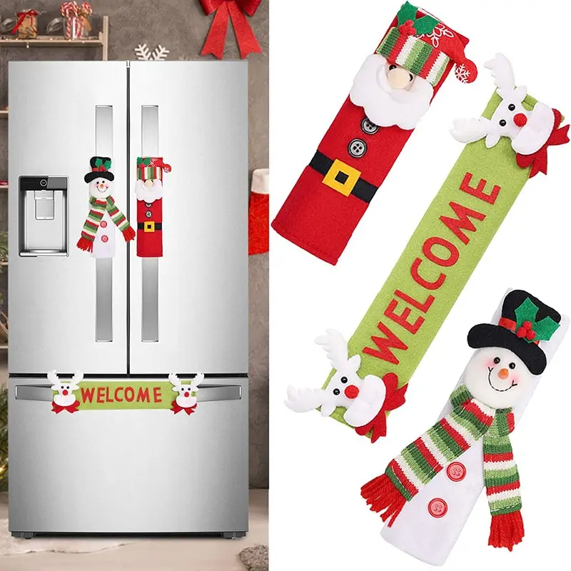 3-Pack Christmas Santa Snowman Refrigerator Door Pull Gloves, Indoor Kitchen Holiday Decorations, Festive Christmas Accessories