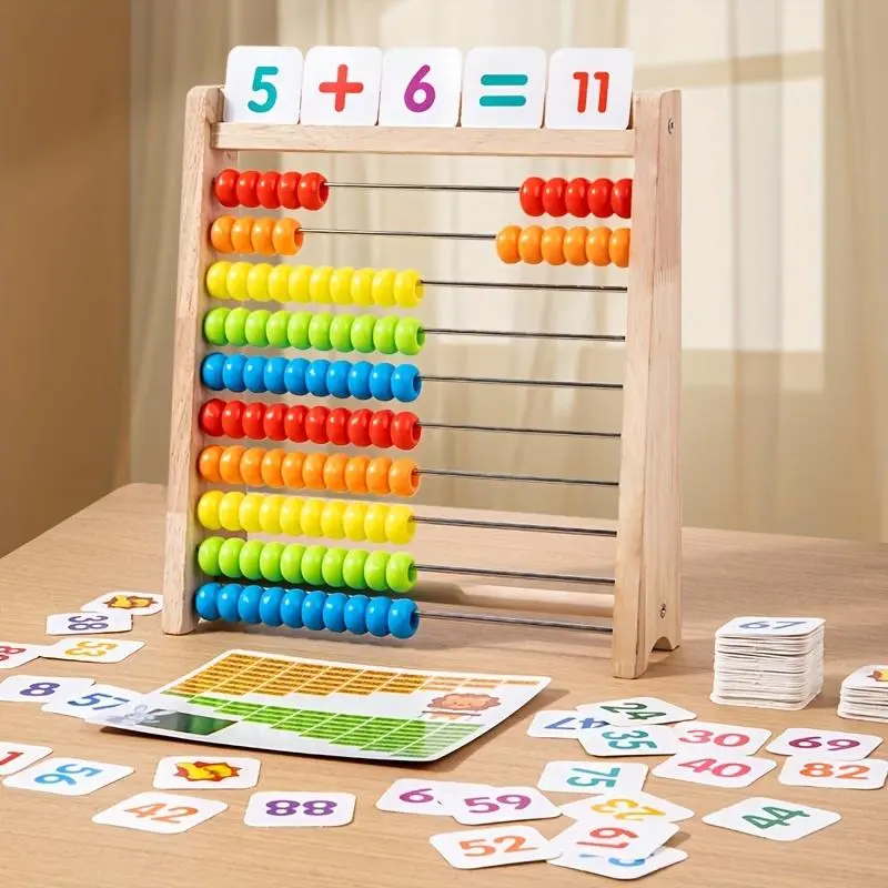 Wooden Math Calculation Rack, Wooden Study Rack, Math Practice Toy, with Math Cards And Appropriate Math Practice Table