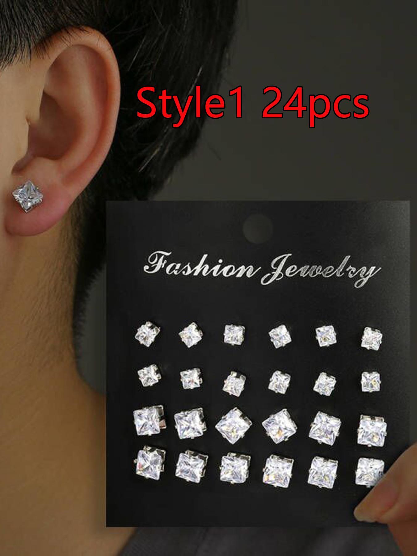 Fashion Mixed Size Rhinestone Decorated Stud Earring, Casual Heart & Square Shaped Stud Earrings for Women & Men, Jewelry for Party, Daily Clothing Decor for Girl & Boy, Valentine's Day Gift