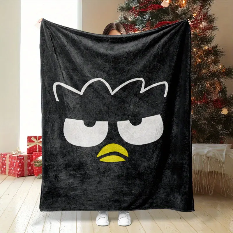 1pc Hello Kitty BADTZ-MARU Anime Blanket- Ultra-Soft Flannel All-Season Lightweight Throw, & Cute Character Design with Iconic Hello Kitty Face& BADTZ-MARU Text, Multi-Use for Bed, Sofa, Travel- Perfect Gift for Anime Fans