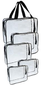 2 Pack Portable Clear Makeup Bag Zipper Waterproof Cosmetics Bag Transparent Travel Storage Carry Pouch PVC Zippered Toiletry Bag Organizers With Handle for Vacation Travel, Bathroom