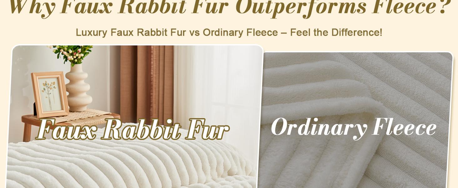 Faux Fur King Size Comforter Set 3 Pieces – Soft White Comforter Full Size, Vertical Striped Faux Fur Fuzzy Warm Bedding Set(1 Comforter and 2 Pillowcases)