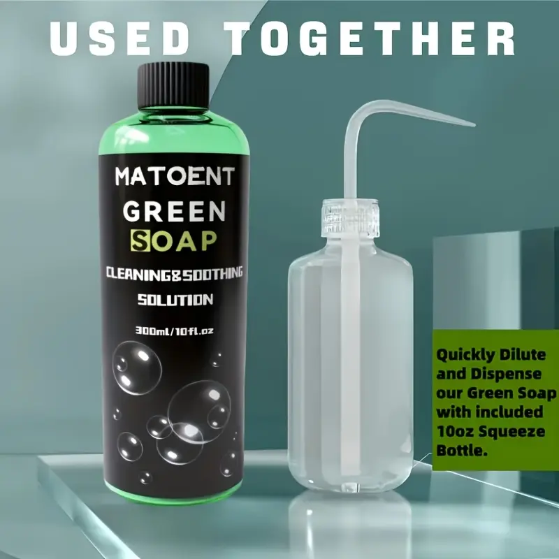 High-Capacity Super Concentrated Green Tattoo Soap for Tattoo & Piercing Aftercare, 1:10 Dilutable Skin Cleanser with Squeeze Bottle, Pre & Post Tattoo Care Supply for Tattoo Studios, Ideal for Piercing Maintenance
