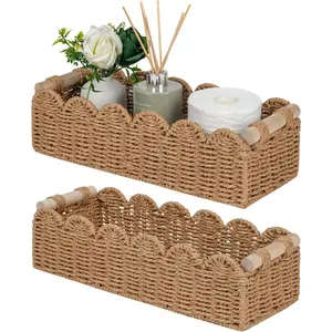 Toilet Paper Storage Basket Scalloped Decorative Basket for Countertop Handle Wicker Basket for Bathroom Decor Home Decor Living Room Neutral