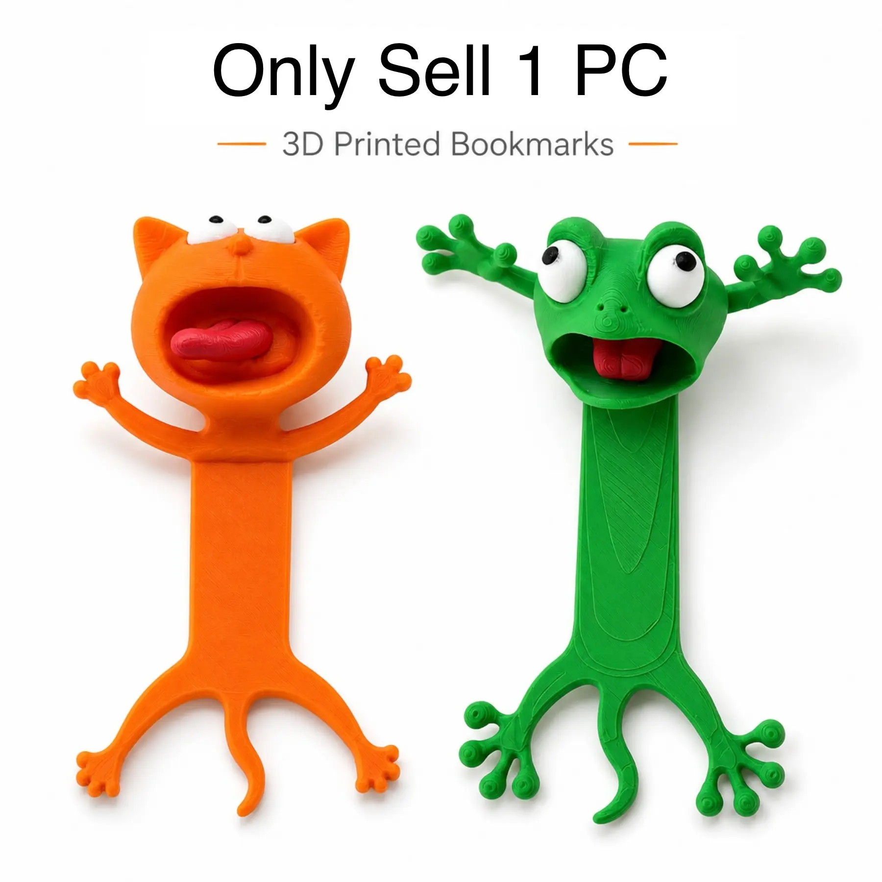 3D Printed Bookmarks, Funny Cat & Frog Page Markers for Books, Cute Reading Accessories with Raised Arms, Novelty Book Clips for Books, Journals & Planners